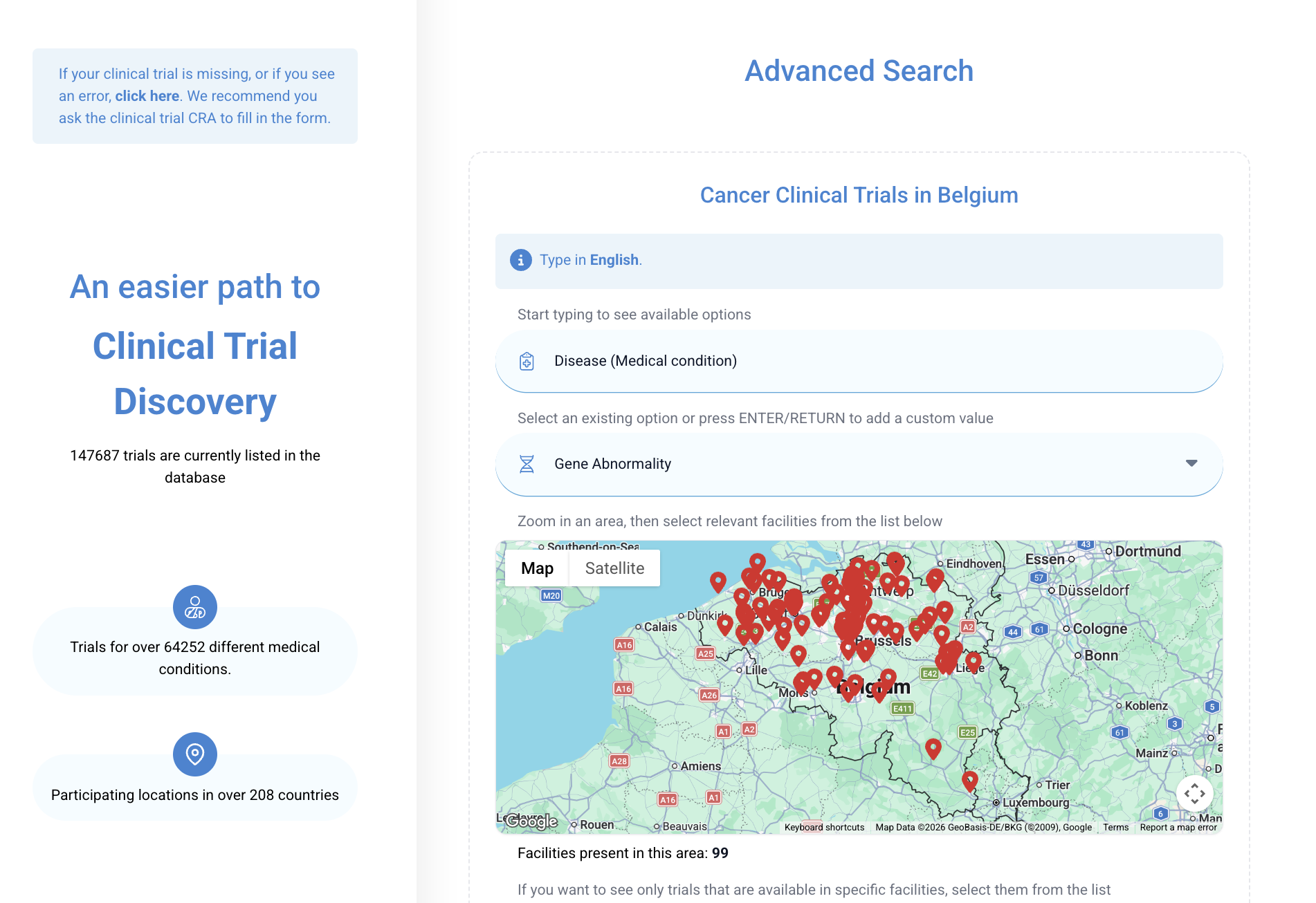 CancerTrials Belgium — oncology trial dashboard