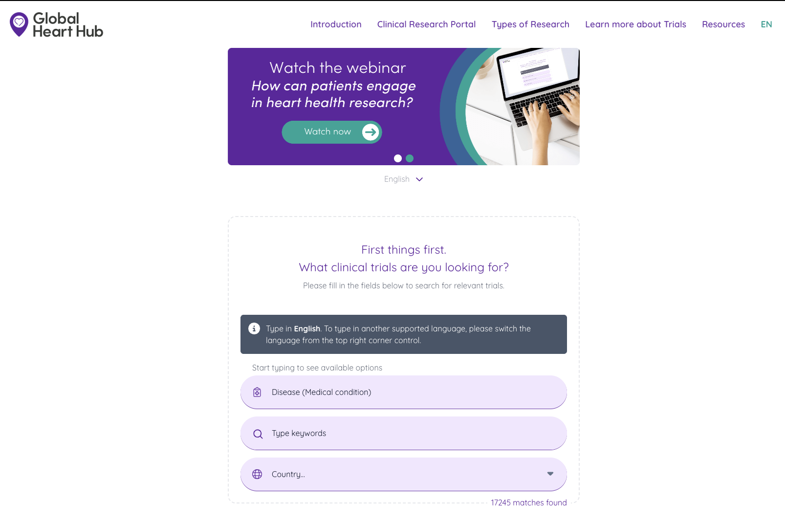 Global Heart Hub cardiology trial portal